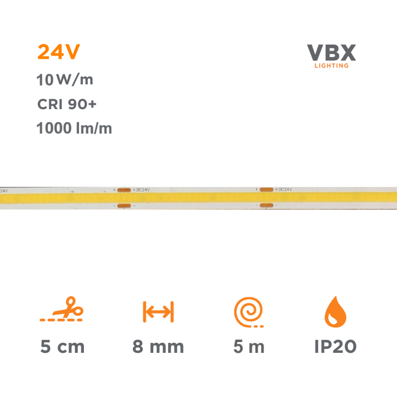 Economical Rell 5 meters COB strip light 8mm